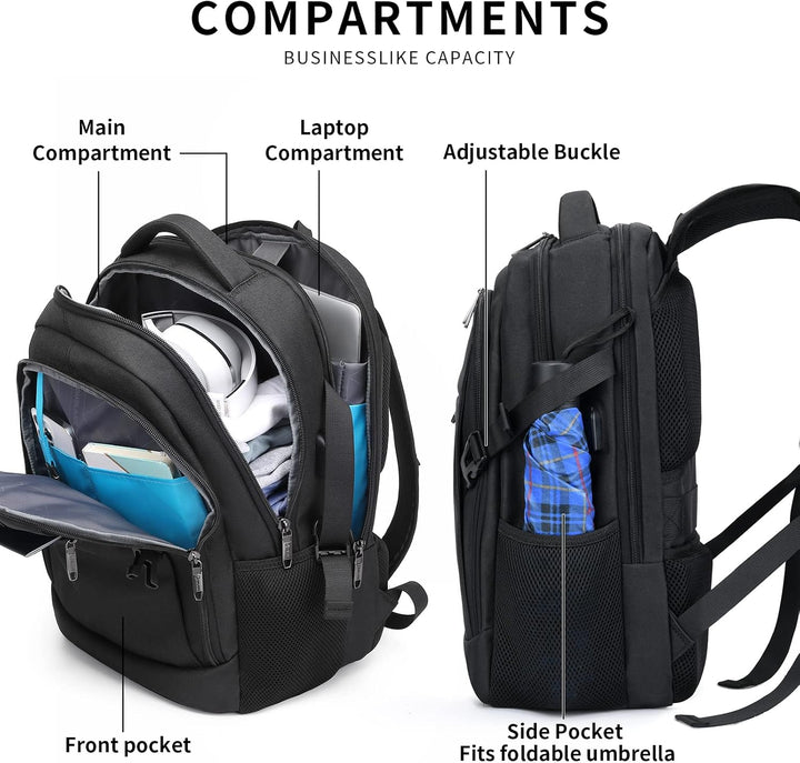 Wasserdichter Reise-Laptoprucksack mit USB-Anschluss und organisierter Aufbewahrung