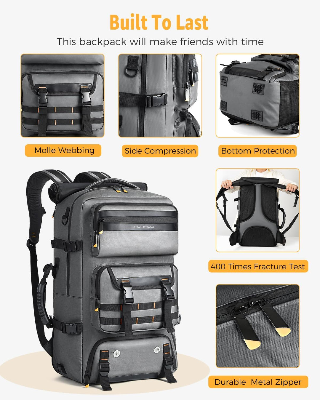 50L Flugbereiter Konvertierbarer Reiserucksack mit Schuhfach & USB-Anschluss