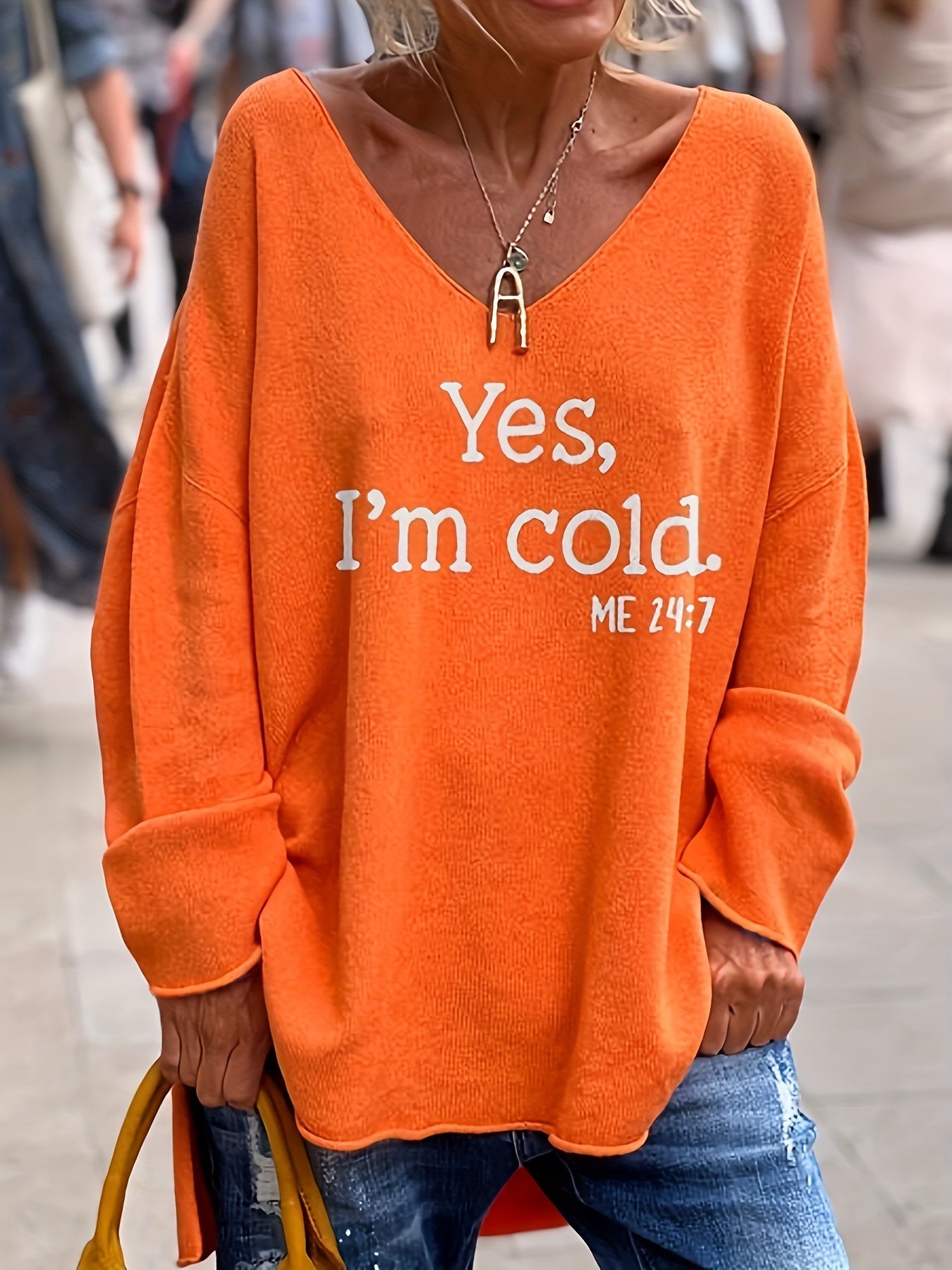 Damen Oversize-Pullover mit V-Ausschnitt & Muster – Alenia