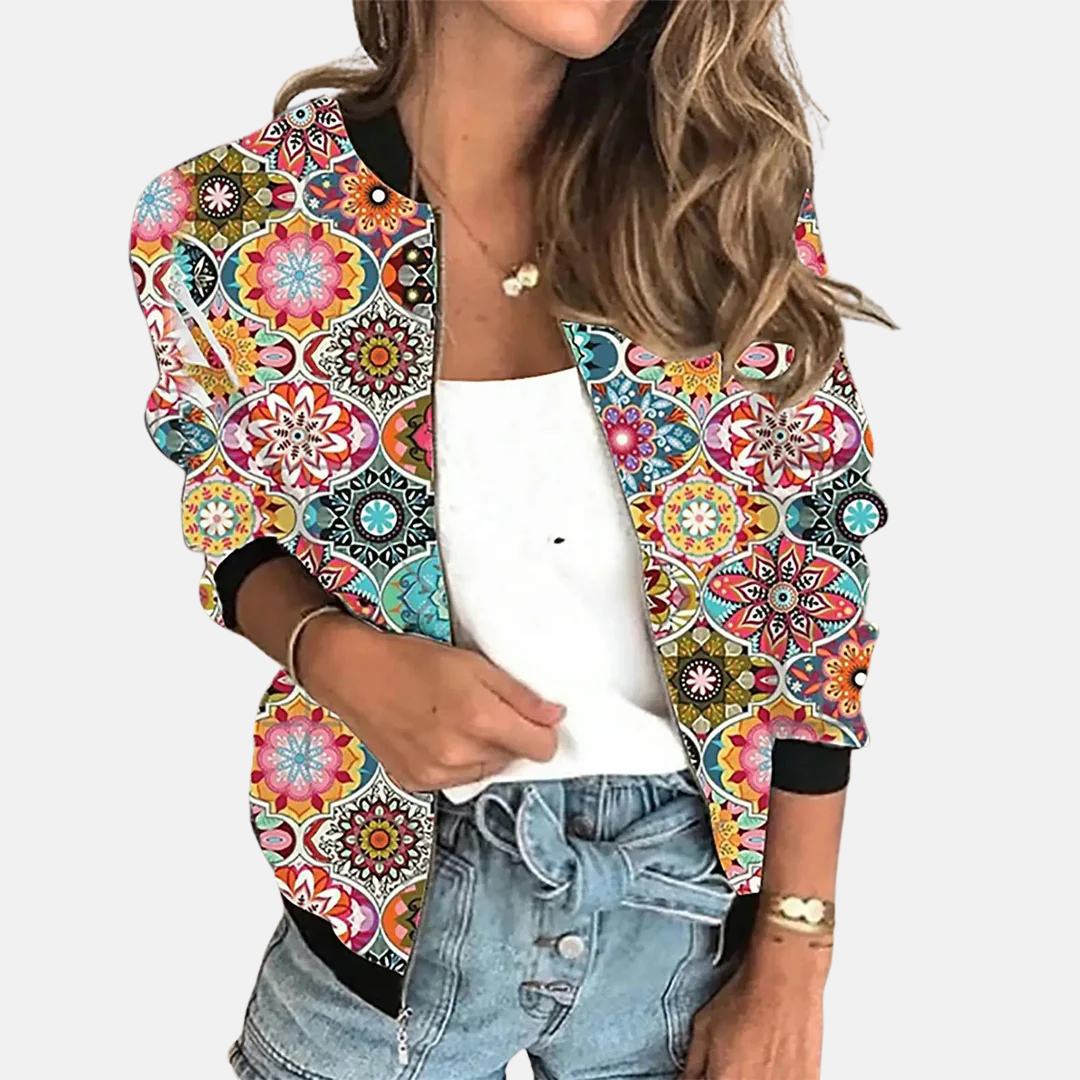Damen Retro Bomberjacke mit Print – Zoë
