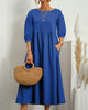 Damen Midikleid mit Rundhalsausschnitt & Laternenärmeln – Selina