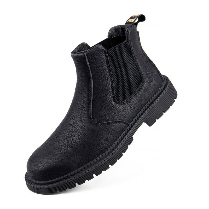 Schwarzer Chelsea Boot aus Leder mit elastischen Einsätzen, rutschfeste Sohle, Herrenstiefel.