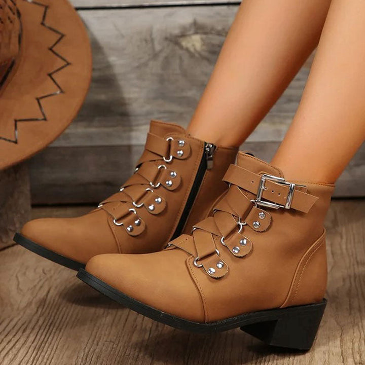 Damen Stiefeletten mit Blockabsatz im Vintage Look – Yolisa