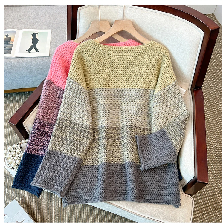 Damen Oversize Strickpullover mit Patchwork-Design – Melina