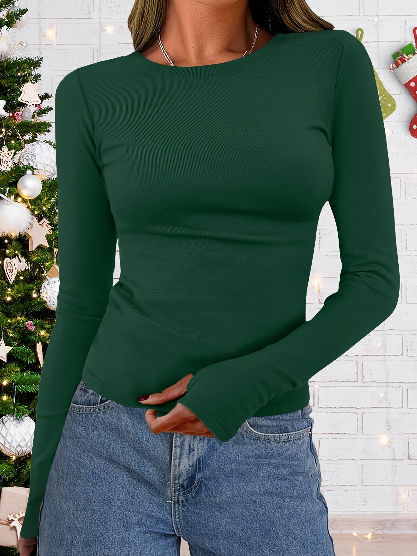 Damen Langarm Top mit Rundhalsausschnitt für Herbst & Winter – Vivienne