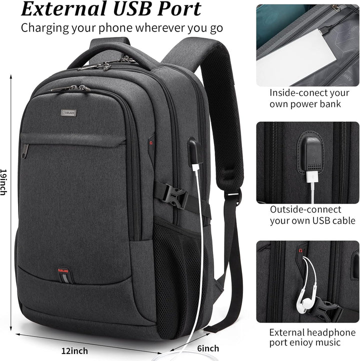 Wasserdichter Reise-Laptoprucksack mit USB-Anschluss und organisierter Aufbewahrung