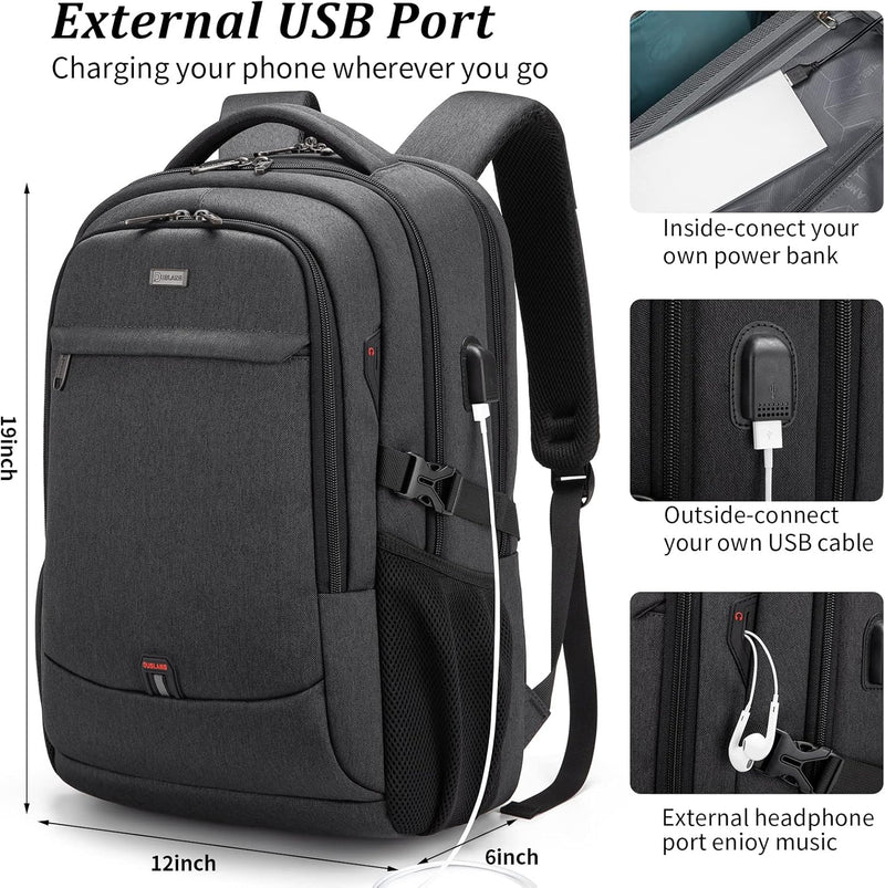 Wasserdichter Reise-Laptoprucksack mit USB-Anschluss und organisierter Aufbewahrung