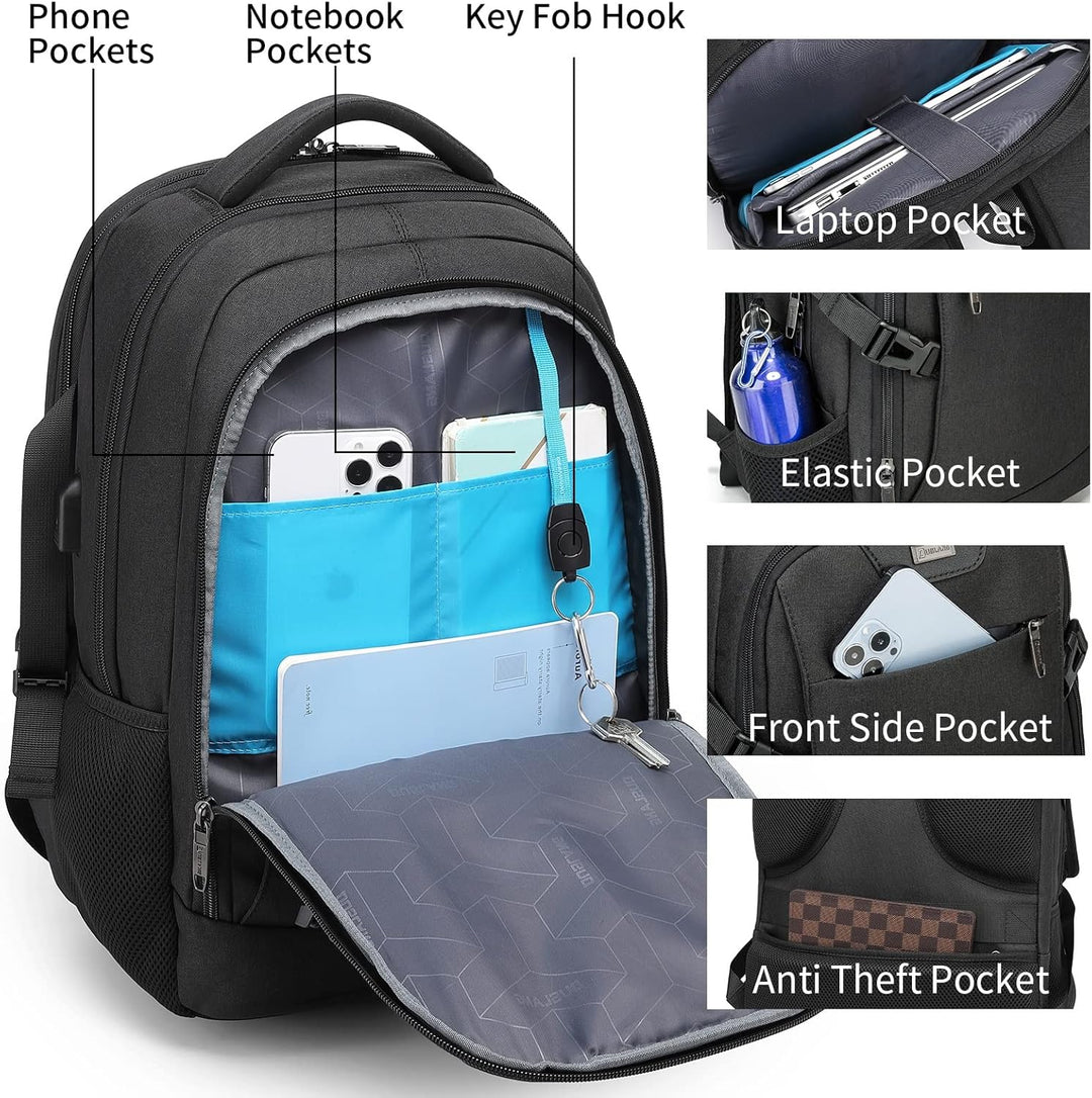 Wasserdichter Reise-Laptoprucksack mit USB-Anschluss und organisierter Aufbewahrung