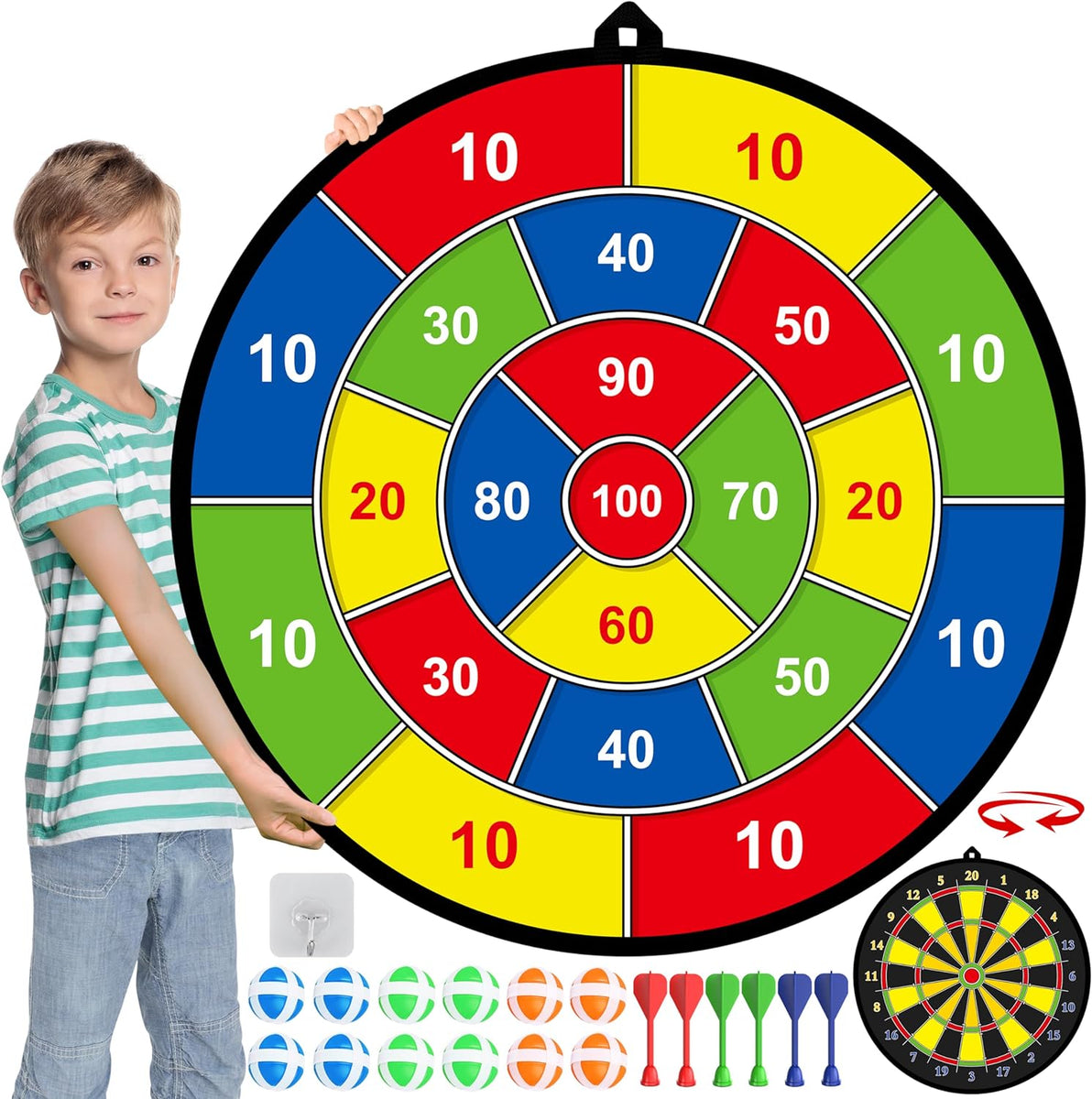 Großes Dartboard Für Kinder 47 Zoll - Aufblasbar Mit 12 Kickbällen - Fußballdart Für Garten & Pool