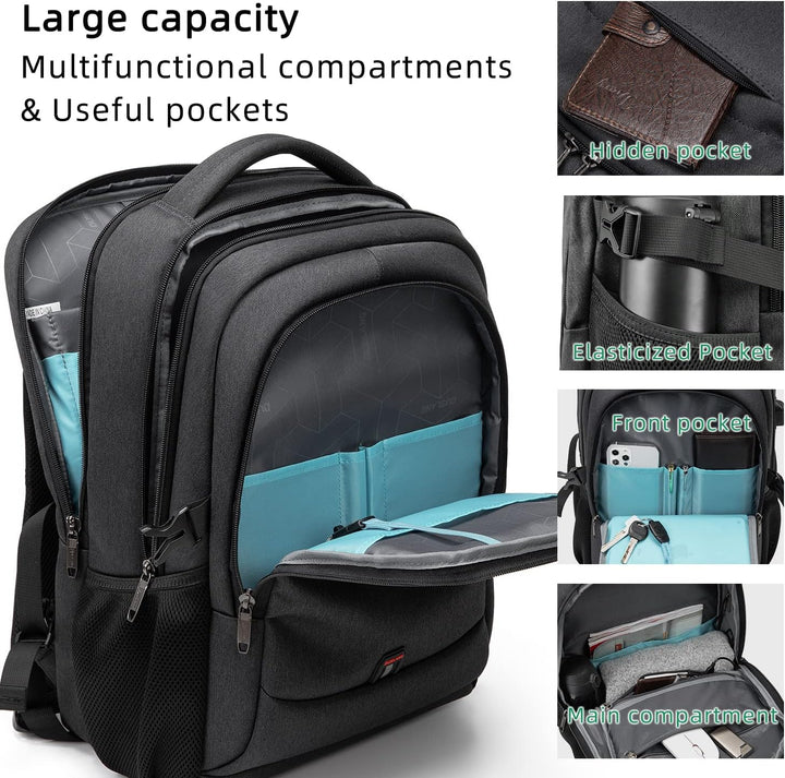 Wasserdichter Reise-Laptoprucksack mit USB-Anschluss und organisierter Aufbewahrung