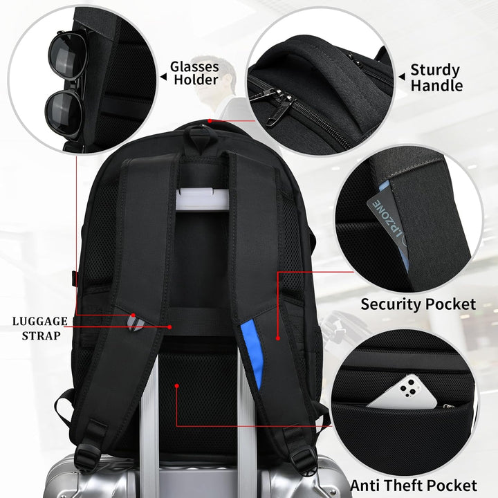 Wasserdichter Reise-Laptoprucksack mit USB-Anschluss und organisierter Aufbewahrung
