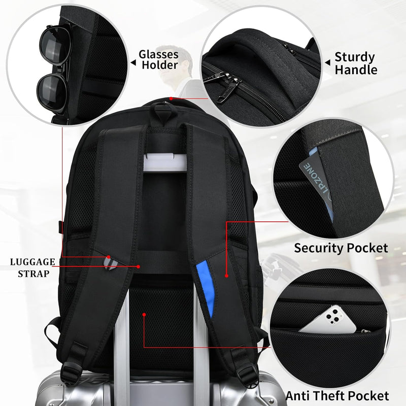 Wasserdichter Reise-Laptoprucksack mit USB-Anschluss und organisierter Aufbewahrung