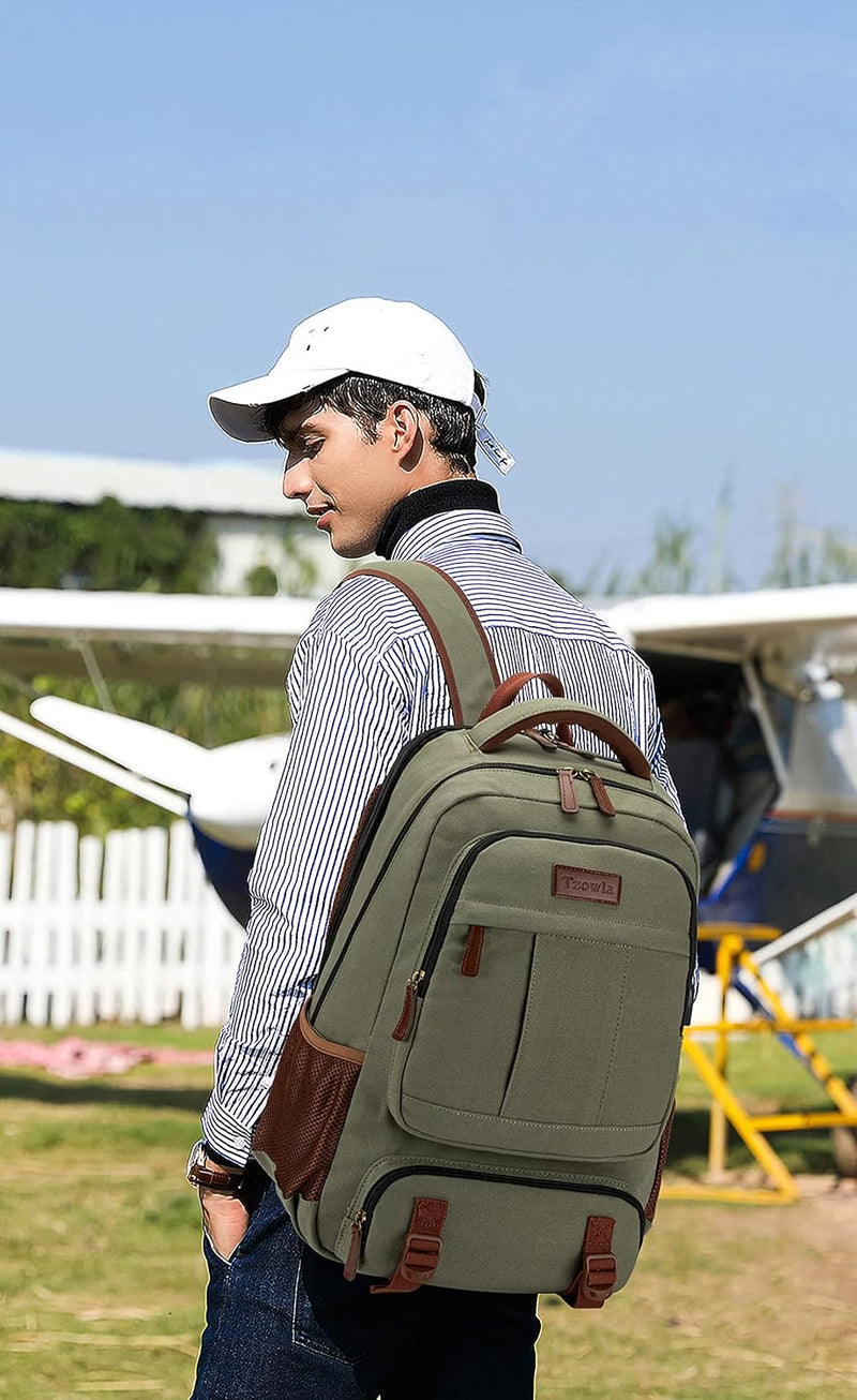 Anti-Diebstahl Canvas Laptop- und Reiserucksack mit USB-Anschluss – Geeignet für Laptops bis 43,94 cm