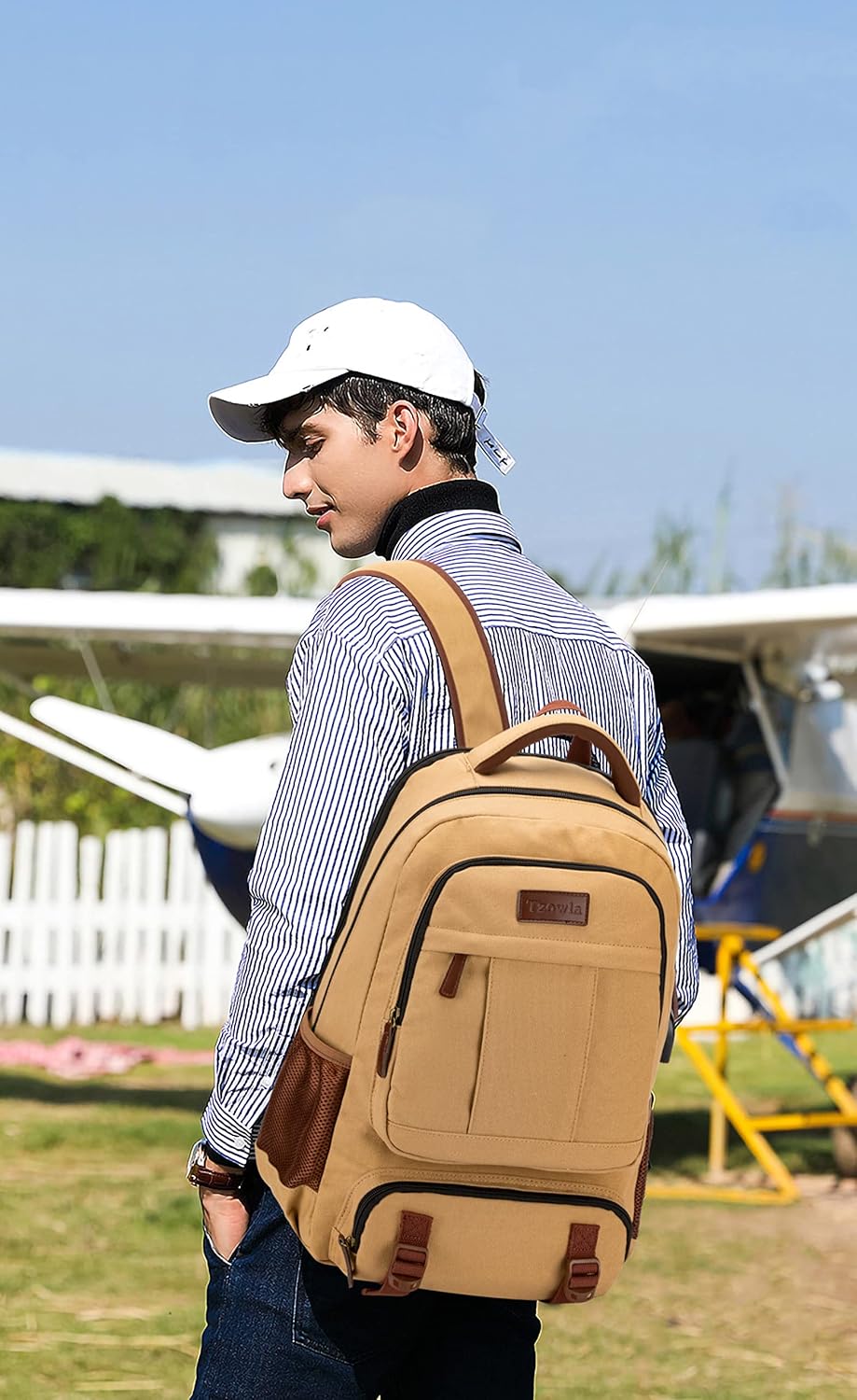 Anti-Diebstahl Canvas Laptop- und Reiserucksack mit USB-Anschluss – Geeignet für Laptops bis 43,94 cm