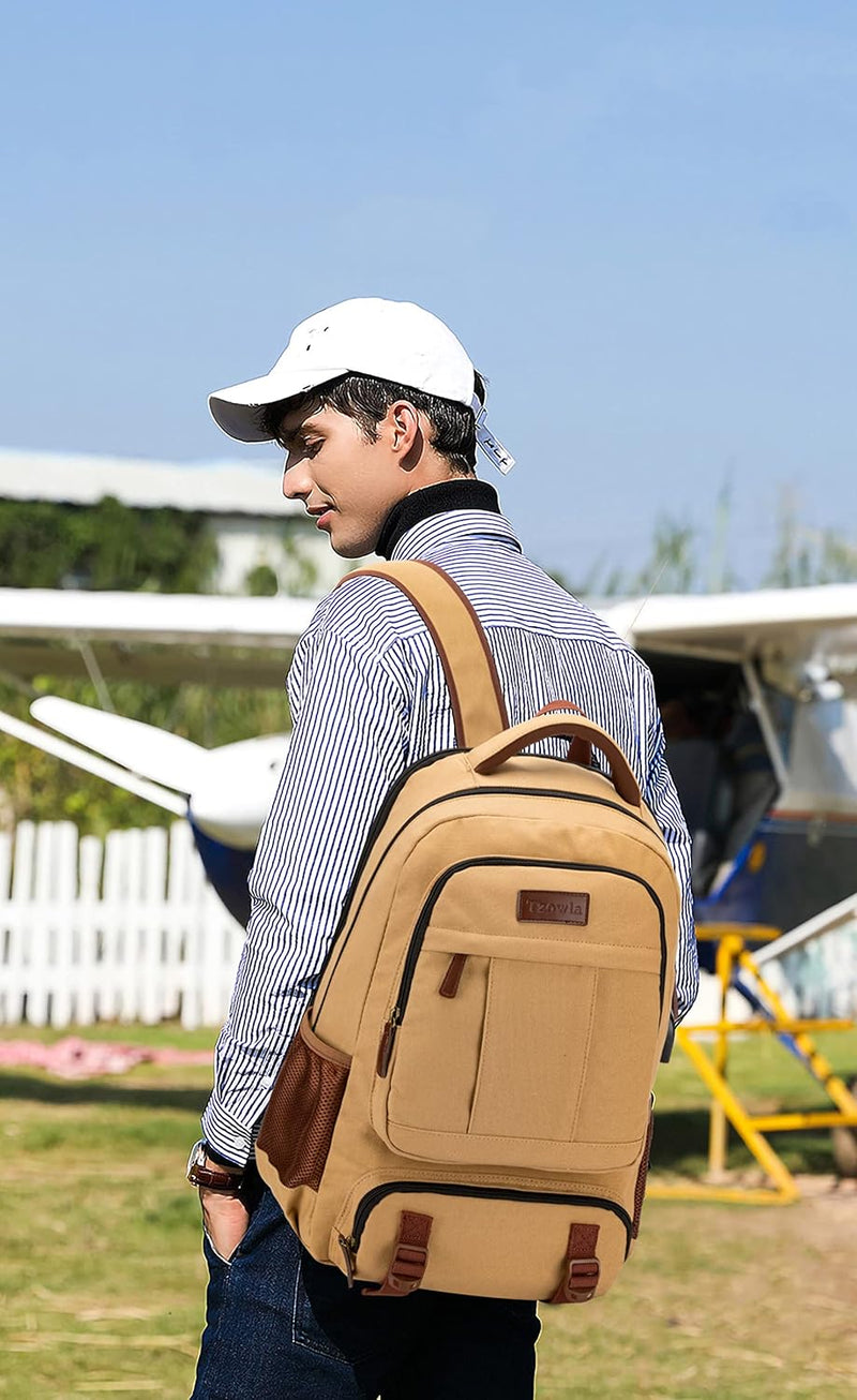 Anti-Diebstahl Canvas Laptop- und Reiserucksack mit USB-Anschluss – Geeignet für Laptops bis 43,94 cm