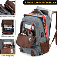 Anti-Diebstahl Canvas Laptop- und Reiserucksack mit USB-Anschluss – Geeignet für Laptops bis 43,94 cm