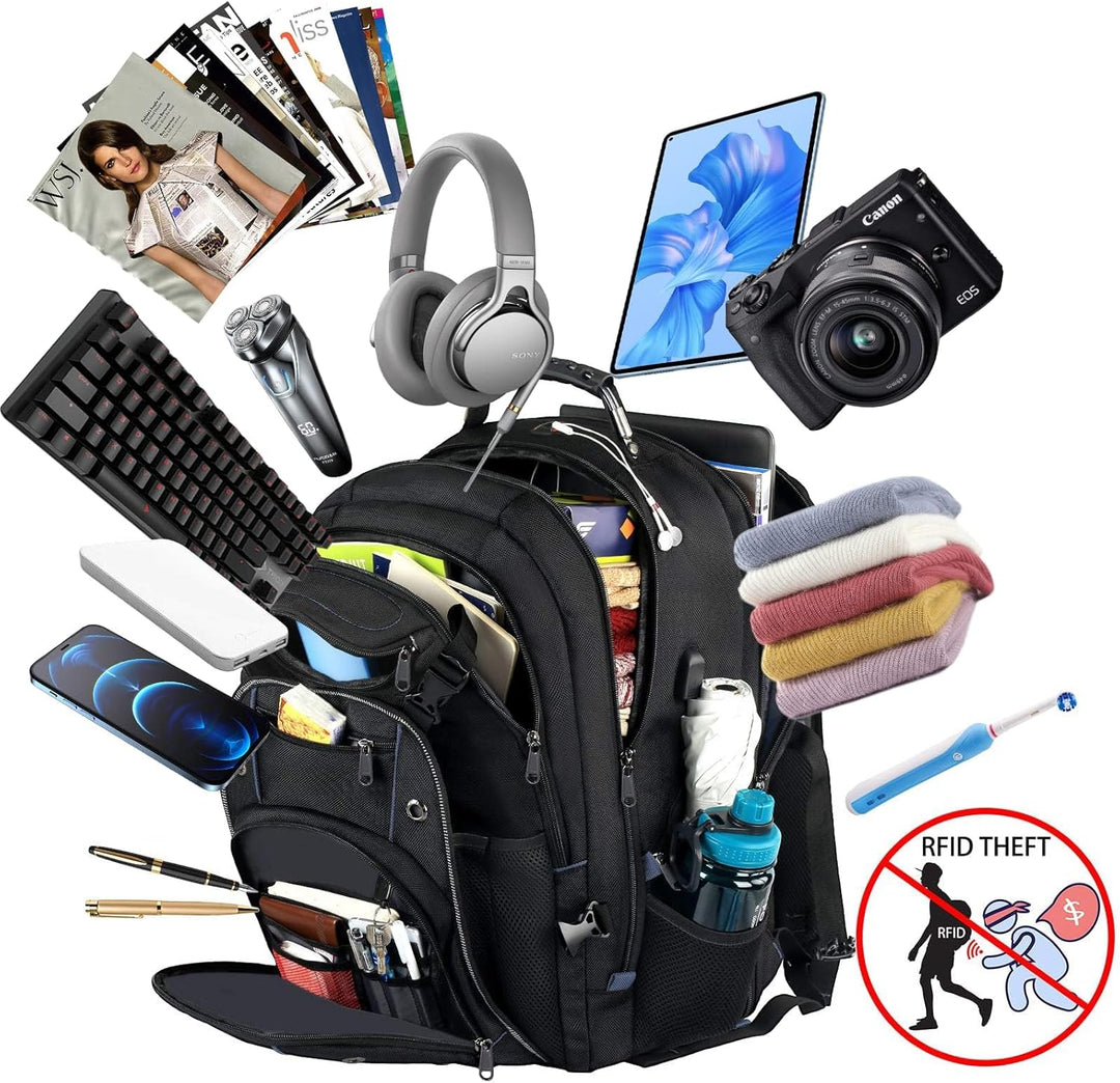 55L Extra-Großer Reise-Laptop-Rucksack mit USB-Ladefunktion und RFID-Schutz