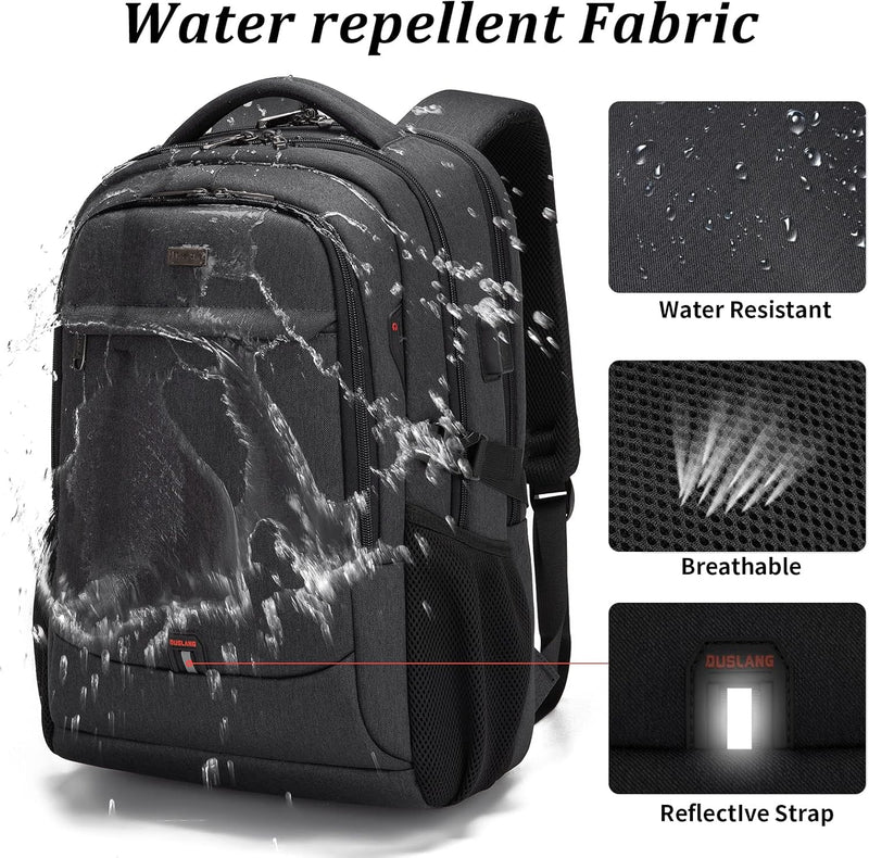 Wasserdichter Reise-Laptoprucksack mit USB-Anschluss und organisierter Aufbewahrung