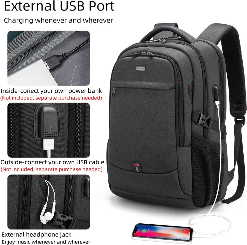 Wasserdichter Reise-Laptoprucksack mit USB-Anschluss und organisierter Aufbewahrung