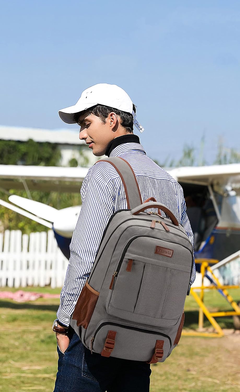 Anti-Diebstahl Canvas Laptop- und Reiserucksack mit USB-Anschluss – Geeignet für Laptops bis 43,94 cm