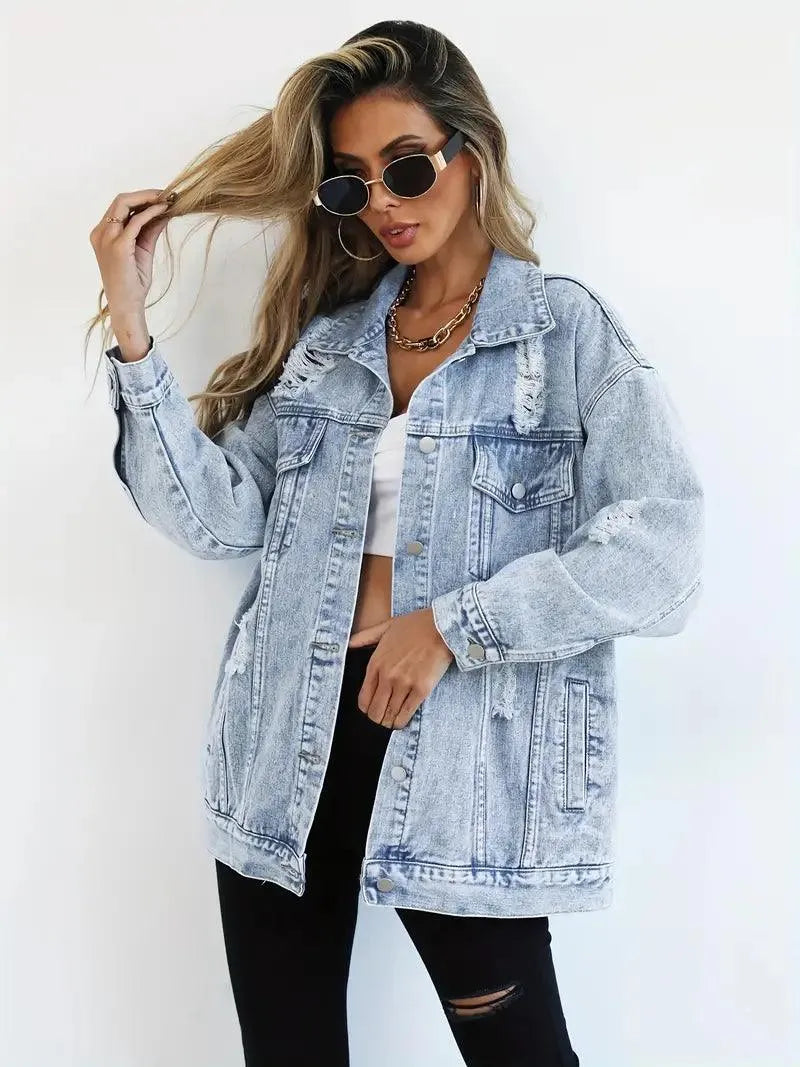 Wasserfeste & Gefütterte Oversized Damen Jeansjacke mit Kapuze – Talia