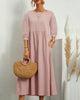 Damen Midikleid mit Rundhalsausschnitt & Laternenärmeln – Selina