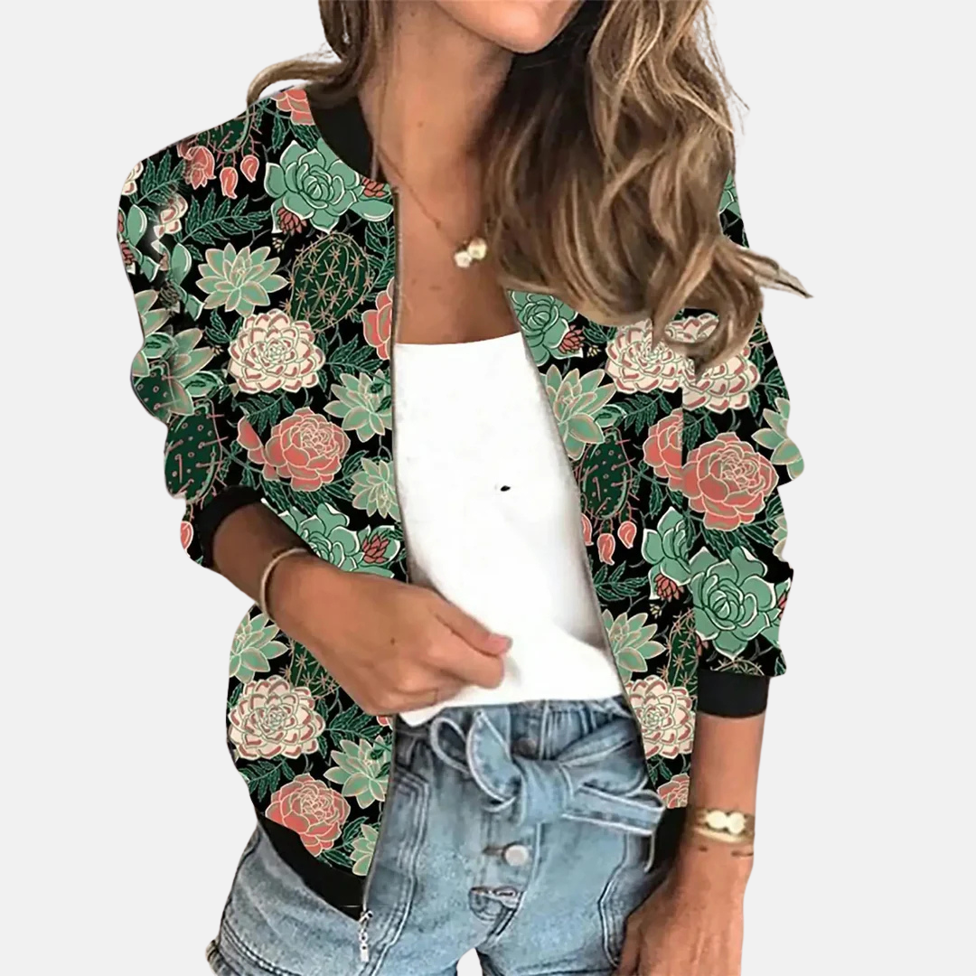 Damen Retro Bomberjacke mit Print – Zoë