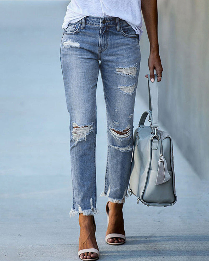 Damen-Slim-Fit-Jeans mit Rissen – Liora