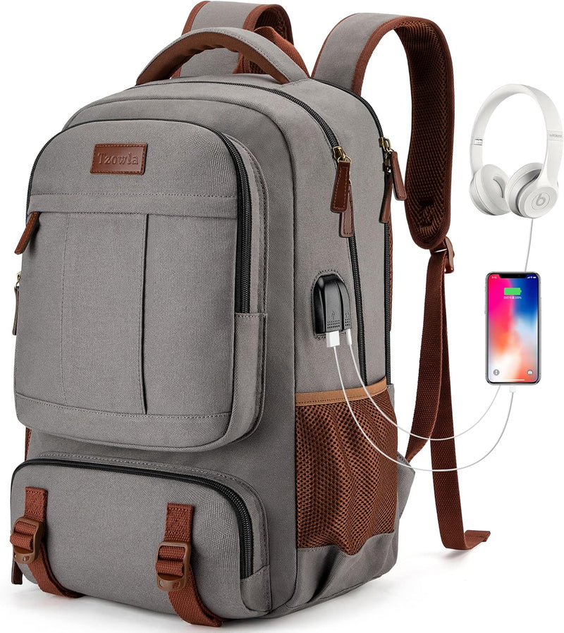Anti-Diebstahl Canvas Laptop- und Reiserucksack mit USB-Anschluss – Geeignet für Laptops bis 43,94 cm