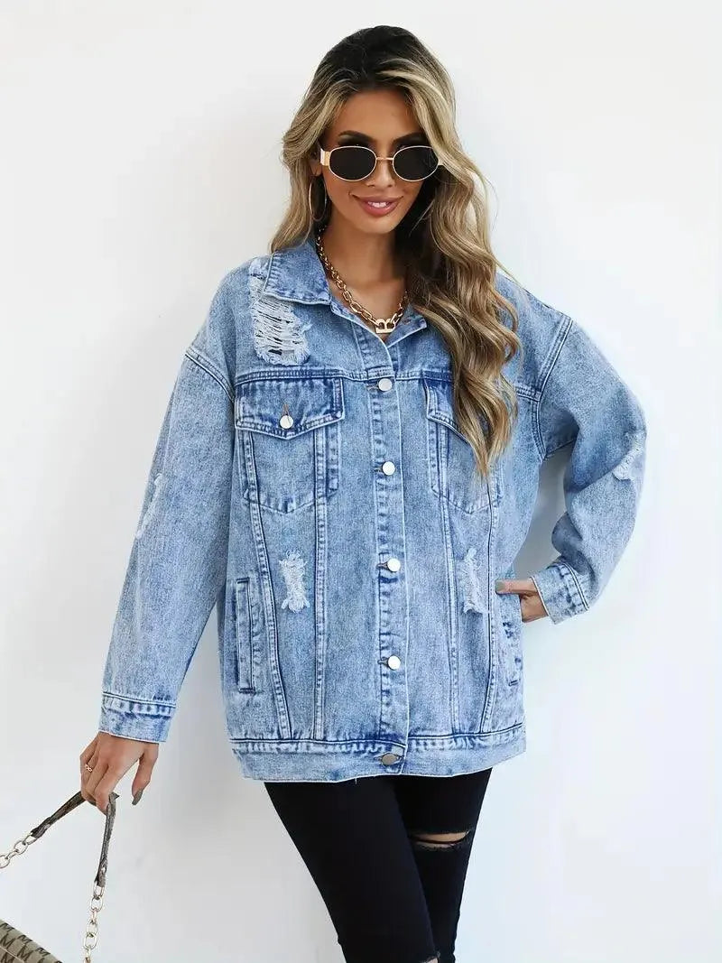 Wasserfeste & Gefütterte Oversized Damen Jeansjacke mit Kapuze – Talia