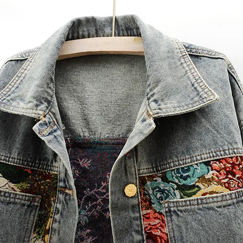 Trendige Blumen-Denim-Jacke für Damen – Amaline