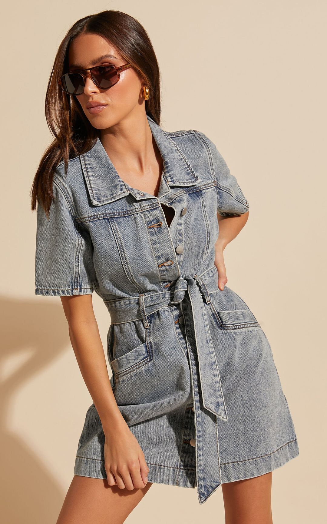 Buttoned Denim Mini Dress - Aria