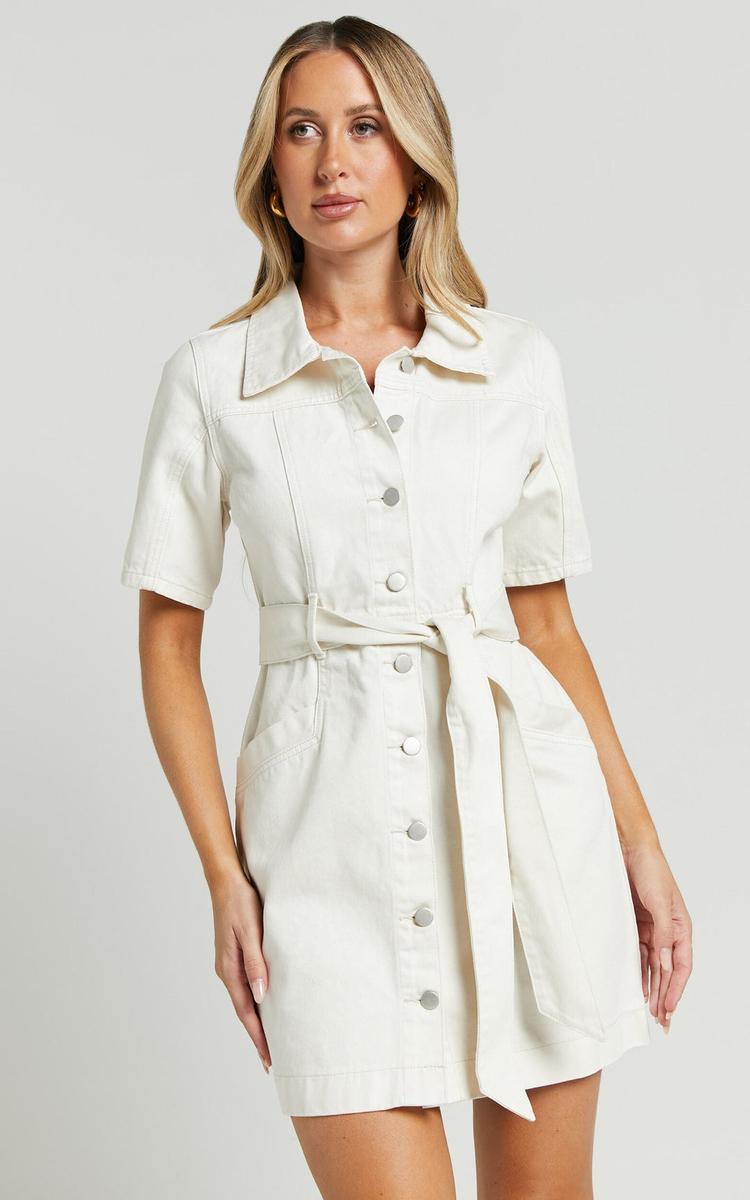 Buttoned Denim Mini Dress - Aria