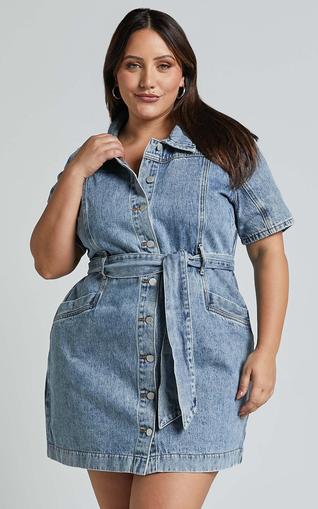 Buttoned Denim Mini Dress - Aria