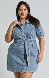 Buttoned Denim Mini Dress - Aria