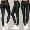 Schwarze Damen-Lederhose, eng anliegend, elegant, bequem, mit Taschen, modisch, vielseitig.