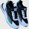 Schwarze Mesh-Sneaker, weiß-grün, atmungsaktiv, sportlich, Herren, modisch, bequem.