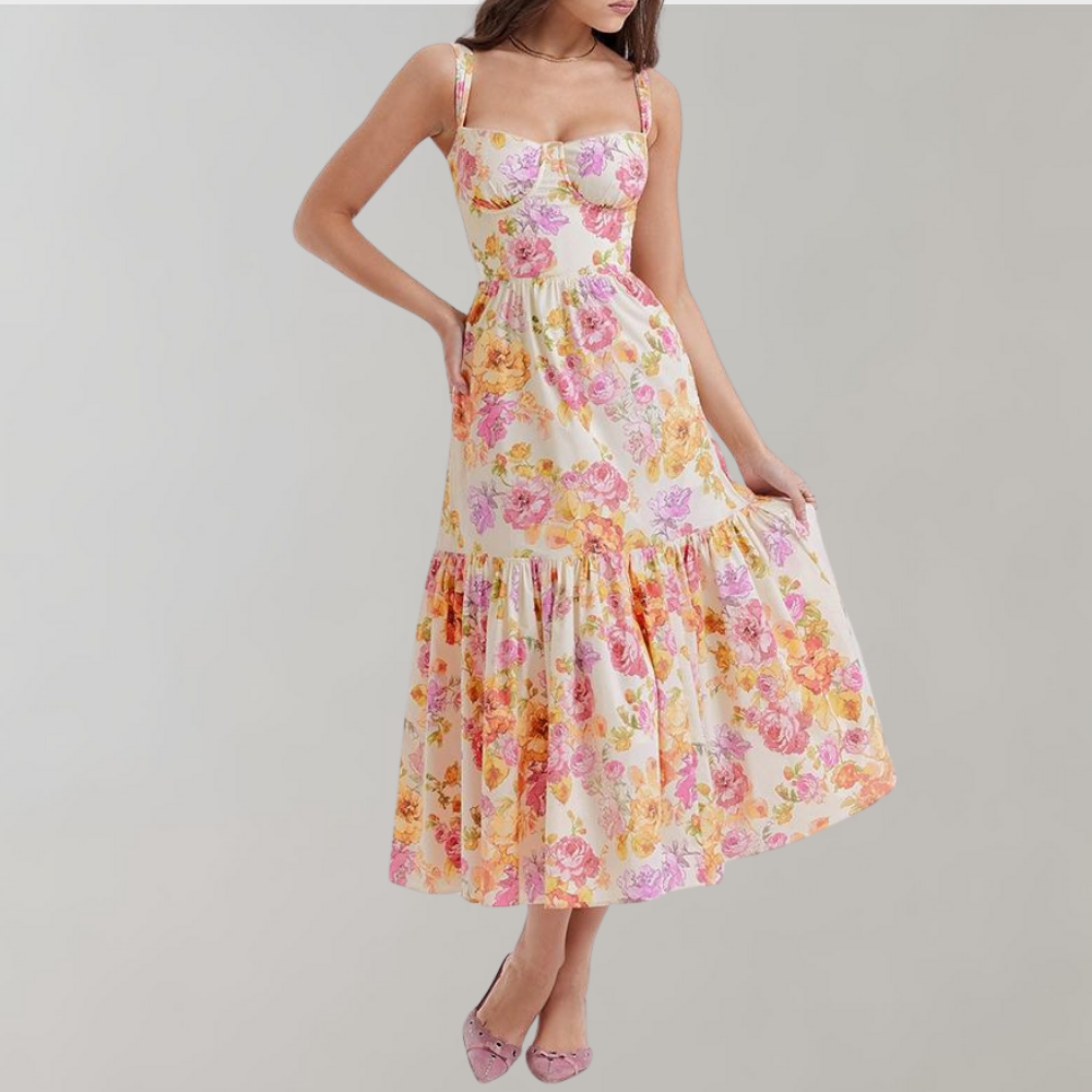 Floral Pattern Midi Party Dress – Mireille