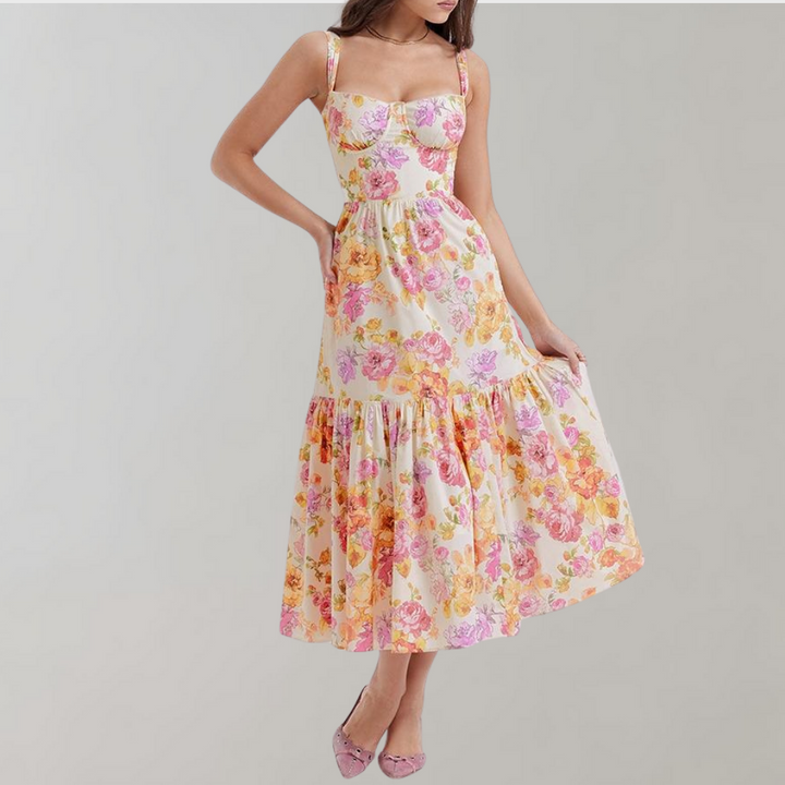 Floral Pattern Midi Party Dress – Mireille