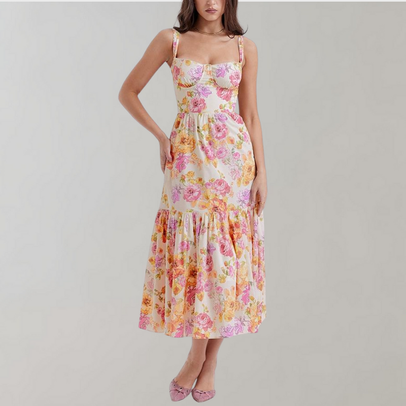 Floral Pattern Midi Party Dress – Mireille