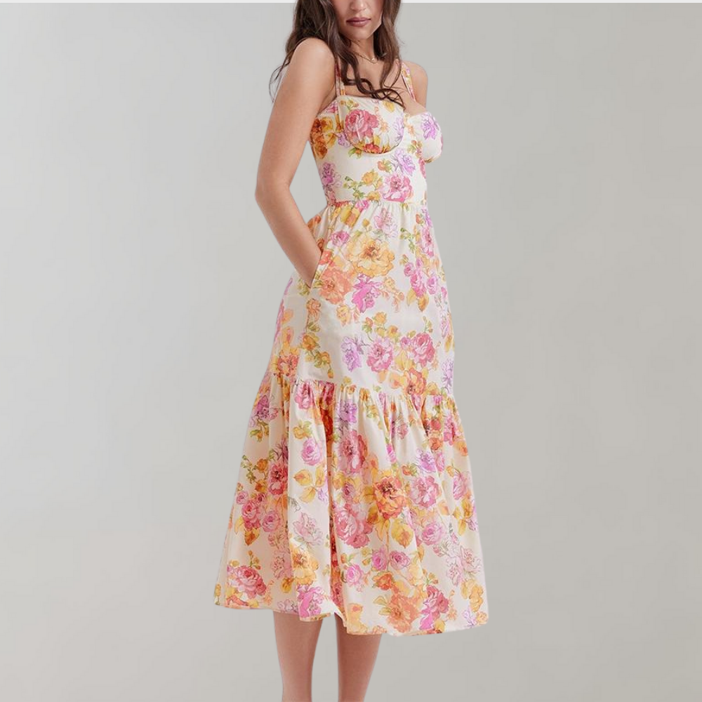 Floral Pattern Midi Party Dress – Mireille