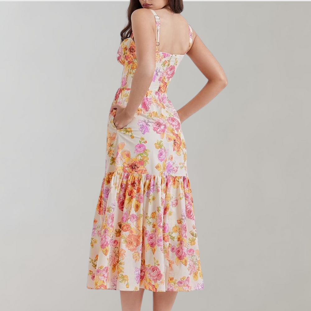 Floral Pattern Midi Party Dress – Mireille