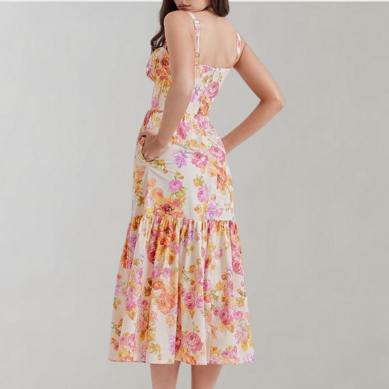 Floral Pattern Midi Party Dress – Mireille