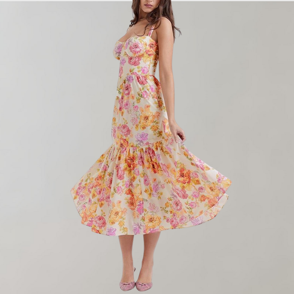 Floral Pattern Midi Party Dress – Mireille