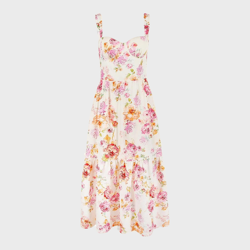 Floral Pattern Midi Party Dress – Mireille