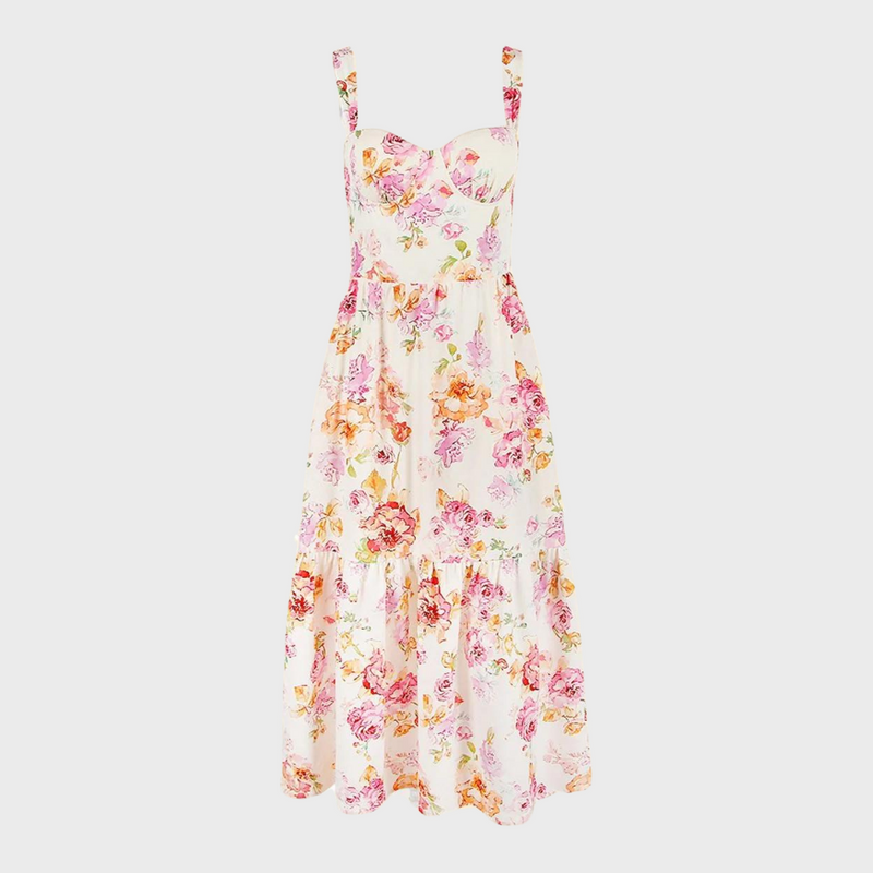 Floral Pattern Midi Party Dress – Mireille