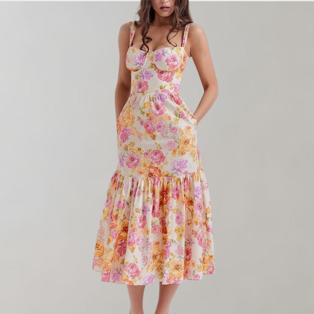 Floral Pattern Midi Party Dress – Mireille