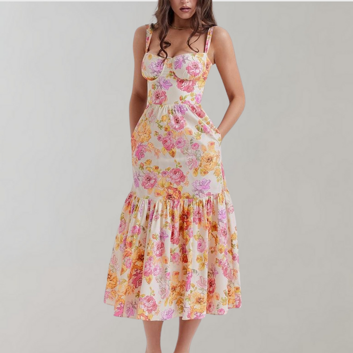 Floral Pattern Midi Party Dress – Mireille