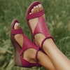 Rote Damen-Sandalen mit Keilabsatz, Leder, bequem, Sommermode, Outdoor, elegant.