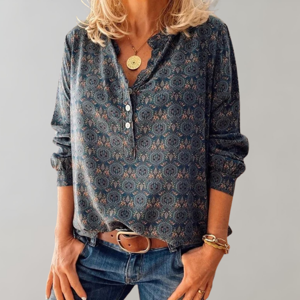 Damen Vintage Sommerbluse aus Polyester – Selina